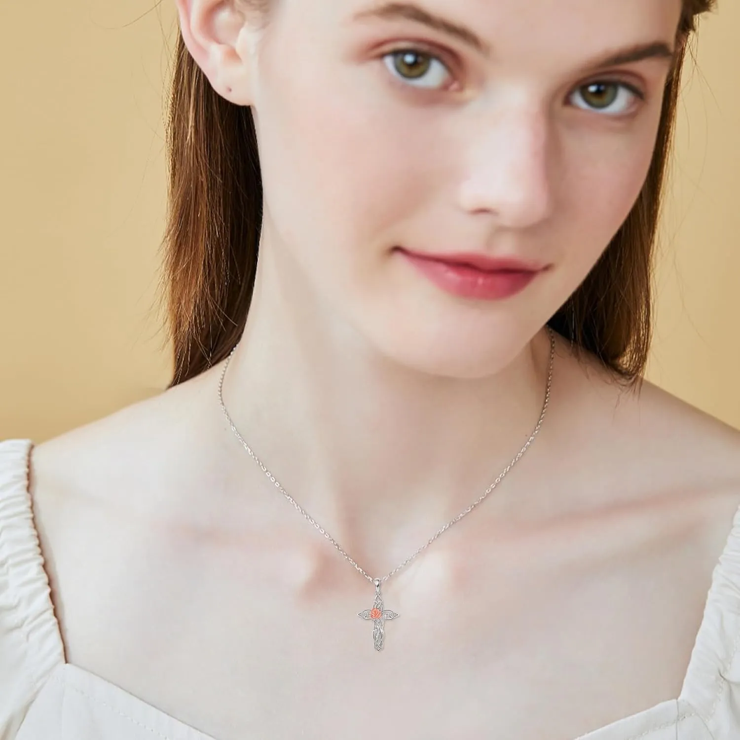 Cross Necklace S925 Sterling Silver Bee/Rose/Hummingbird/Butterfly/Cardinal Cross Necklaces Faith Christian Jewelry Gifts For Women