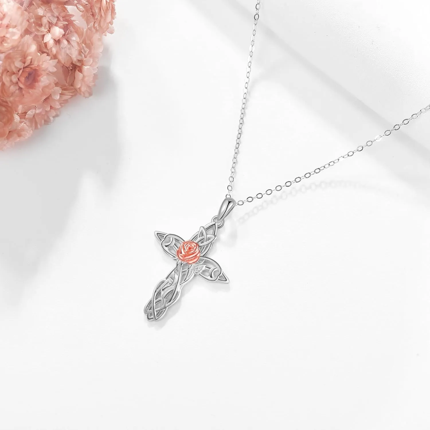 Cross Necklace S925 Sterling Silver Bee/Rose/Hummingbird/Butterfly/Cardinal Cross Necklaces Faith Christian Jewelry Gifts For Women