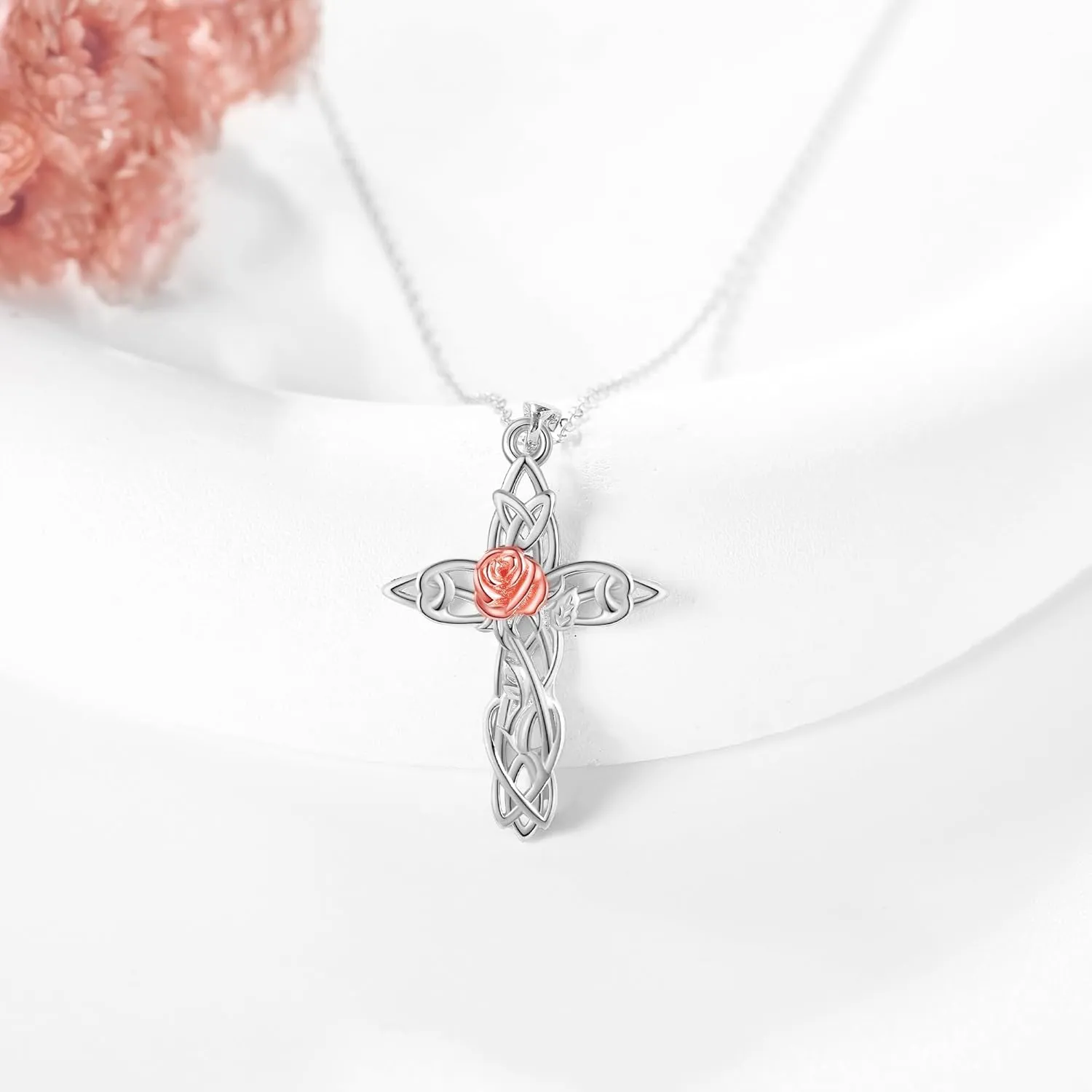 Cross Necklace S925 Sterling Silver Bee/Rose/Hummingbird/Butterfly/Cardinal Cross Necklaces Faith Christian Jewelry Gifts For Women