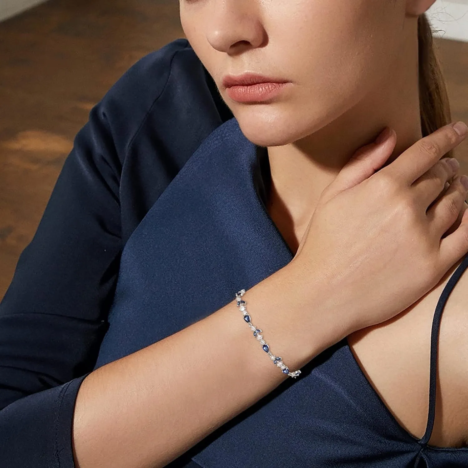 Crysdue Wedding Bridal Link Bracelet for Brides Bridesmaids, Marquise Cubic Zirconia Tennis Bracelets for Women Prom Jewelry