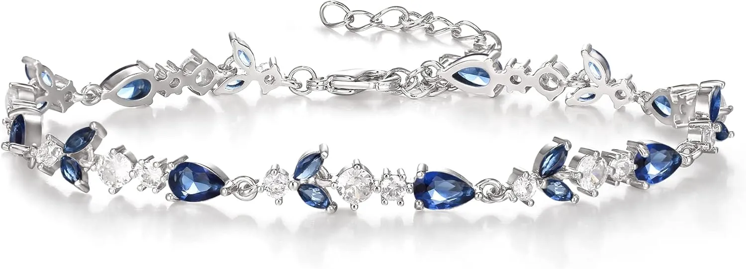 Crysdue Wedding Bridal Link Bracelet for Brides Bridesmaids, Marquise Cubic Zirconia Tennis Bracelets for Women Prom Jewelry