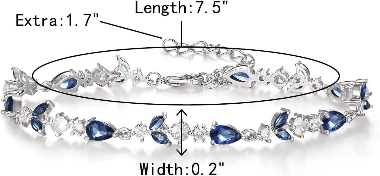 Crysdue Wedding Bridal Link Bracelet for Brides Bridesmaids, Marquise Cubic Zirconia Tennis Bracelets for Women Prom Jewelry