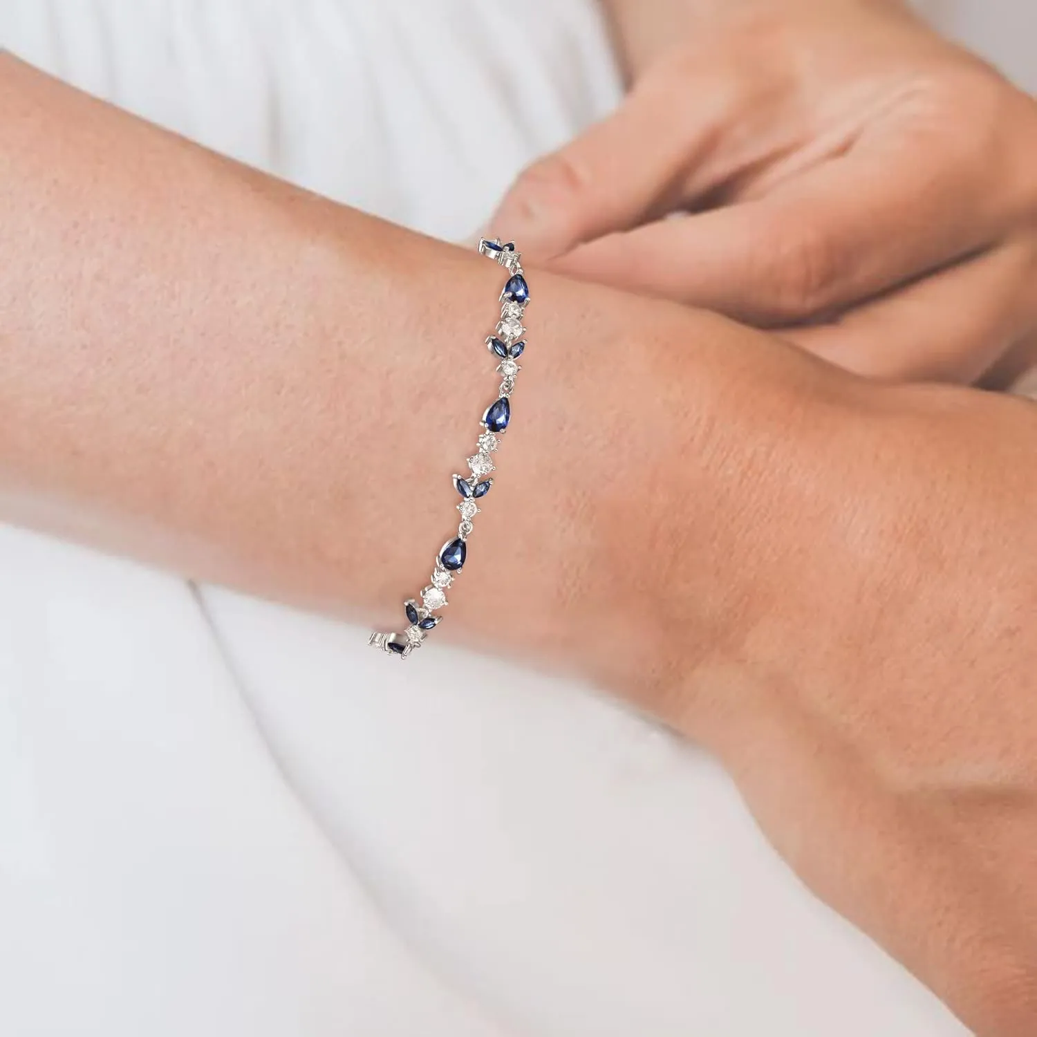 Crysdue Wedding Bridal Link Bracelet for Brides Bridesmaids, Marquise Cubic Zirconia Tennis Bracelets for Women Prom Jewelry