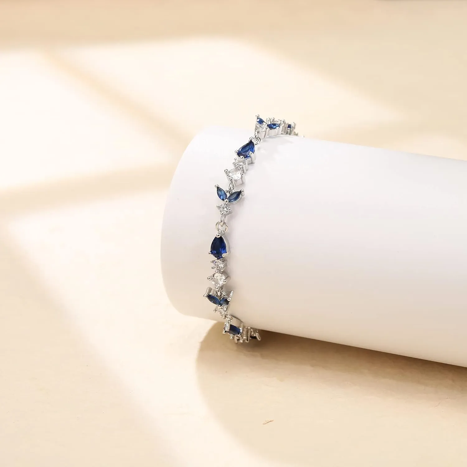 Crysdue Wedding Bridal Link Bracelet for Brides Bridesmaids, Marquise Cubic Zirconia Tennis Bracelets for Women Prom Jewelry