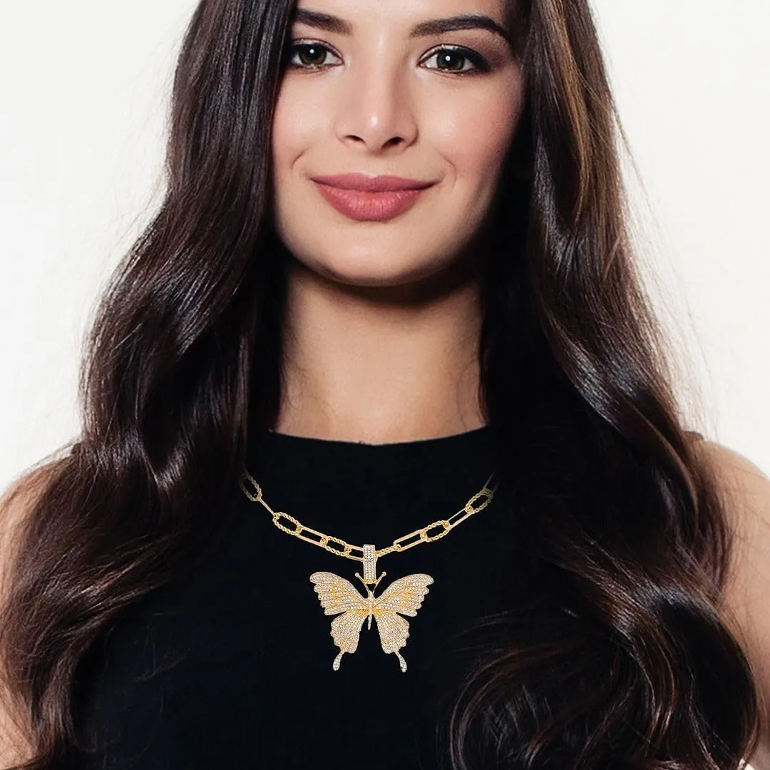 Crystal Butterfly Necklace 20 Inches with 2 Inch Extender in Rose/Silver/Goldtone - Butterfly Necklaces for Women Butterfly Jewelry Paperclip Chain Necklace Butterfly Birthday Gifts for Women