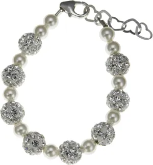 Crystal Dream Elegant Sparkly Beads Sterling Silver Baby Bracelet with White Simulated European Pearls (BSHW)