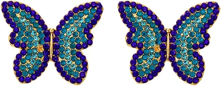 CSIYANJRY99 Blue Crystal Butterfly Earrings Studs for Women,Boho Elegant Charming Butterfly Earrings Jewelry