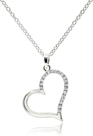 Cubic Zirconia Open Heart Necklace for Women  14K Gold Plated Non Tarnish Wedding Jewelry  Sideways Pave Heart Shaped Pendant Necklaces [VHN]