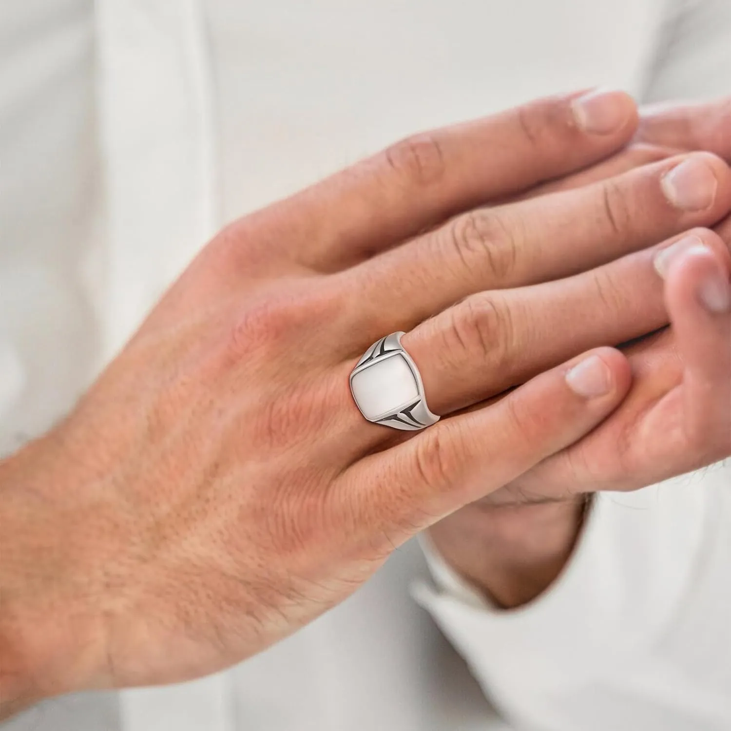 Customizable Name Signet Ring for Men 14K Gold Plated|925 Sterling Silver Mens Ring Classic Square Signet Engagement Ring Wedding Band for Men Polished Finish Width Band 10mm Size 7-12