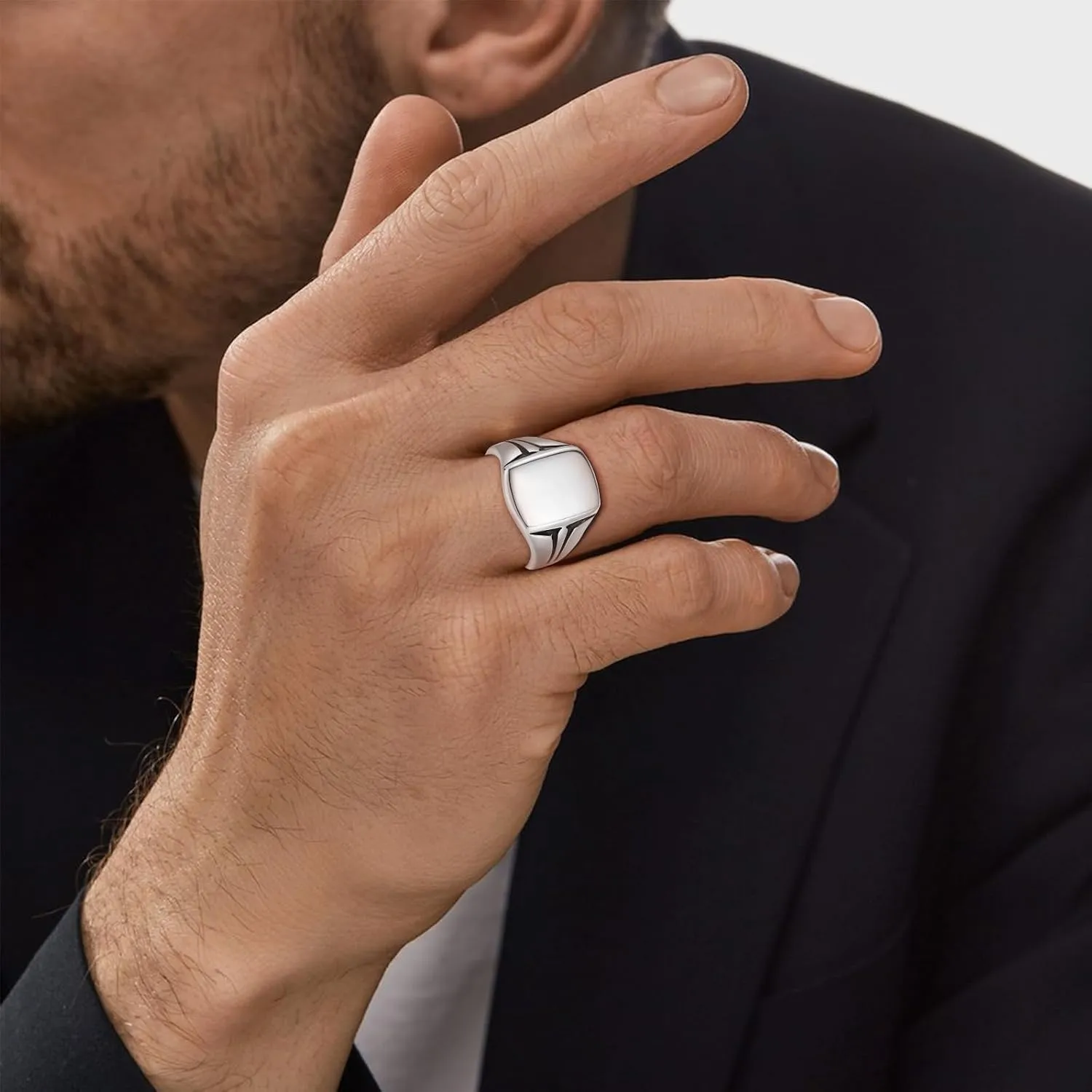 Customizable Name Signet Ring for Men 14K Gold Plated|925 Sterling Silver Mens Ring Classic Square Signet Engagement Ring Wedding Band for Men Polished Finish Width Band 10mm Size 7-12