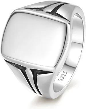 Customizable Name Signet Ring for Men 14K Gold Plated|925 Sterling Silver Mens Ring Classic Square Signet Engagement Ring Wedding Band for Men Polished Finish Width Band 10mm Size 7-12