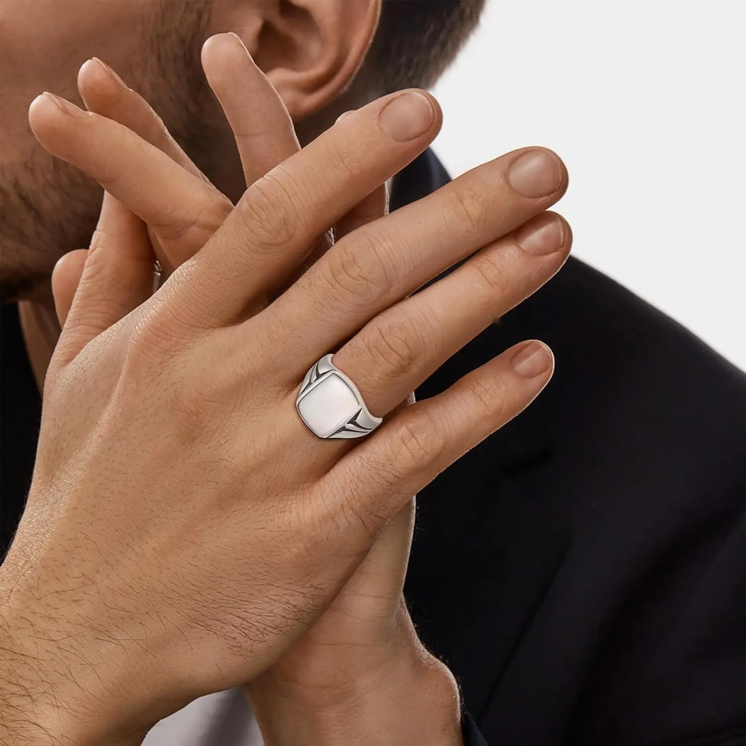 Customizable Name Signet Ring for Men 14K Gold Plated|925 Sterling Silver Mens Ring Classic Square Signet Engagement Ring Wedding Band for Men Polished Finish Width Band 10mm Size 7-12