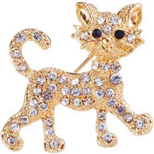 Cute Cat Brooch Pin Crystal Alloy Cat Brooch Sparkling Lucky Cats Broochs for Woman Girl Teens