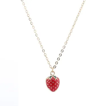Cute Red Strawberry Pendant Necklace Small Fresh Mini Red Drops Oil Necklace for Women