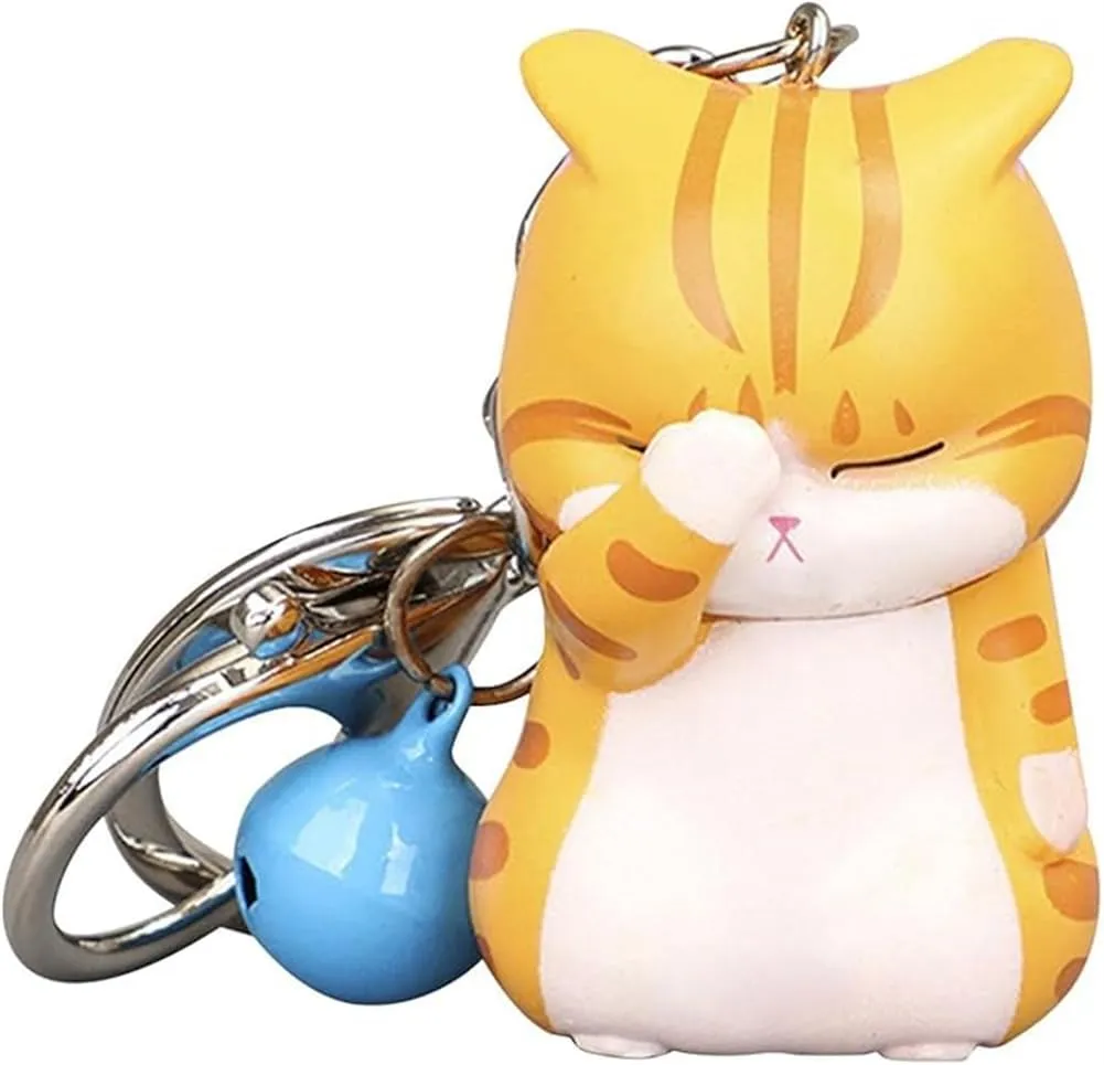 Cute Shy Cat Keychain - Cartoon Kitten Wallet Key Chain for Kids - Cat Keyholders Bag Ornaments Anime Accessories Gift