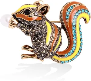Cute Squirrel Brooch Pin Colorful Enamel Crystal Squirrel Animal Brooch Collection Accessories Unique Gifts for Women Teen Girls