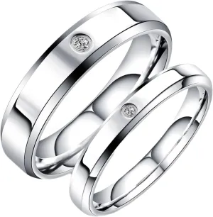 Daesar Couples Engagement Rings Set, Womens and Mens Wedding Rings Stainless Steel Polished 3/5MM with Round Cubic Zirconia Silver