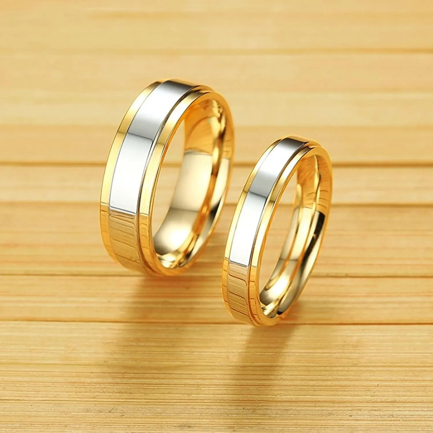 Daesar Matching Band Rings for Couples, Engagement Ring for Women and Men Stainless Steel Polished 4/6MM Round Silver Gold