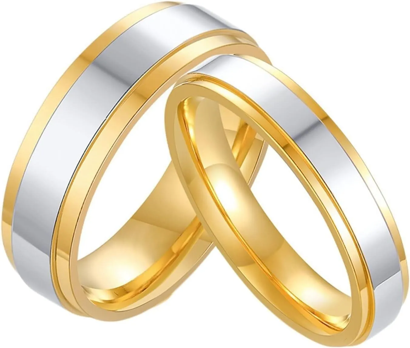 Daesar Matching Band Rings for Couples, Engagement Ring for Women and Men Stainless Steel Polished 4/6MM Round Silver Gold