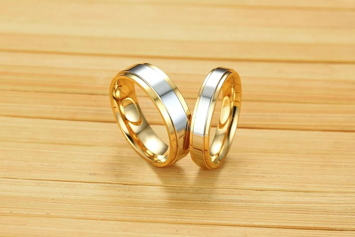 Daesar Matching Band Rings for Couples, Engagement Ring for Women and Men Stainless Steel Polished 4/6MM Round Silver Gold