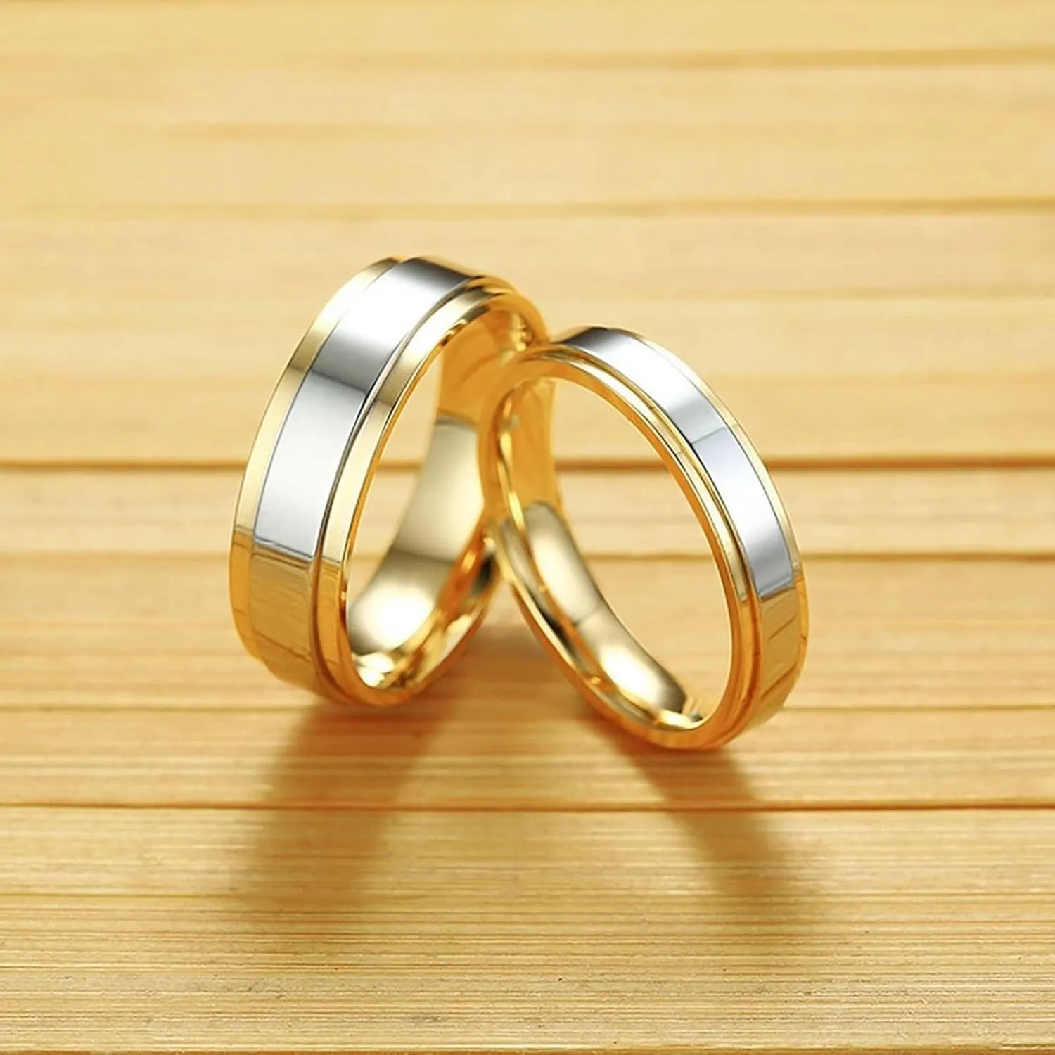 Daesar Matching Band Rings for Couples, Engagement Ring for Women and Men Stainless Steel Polished 4/6MM Round Silver Gold