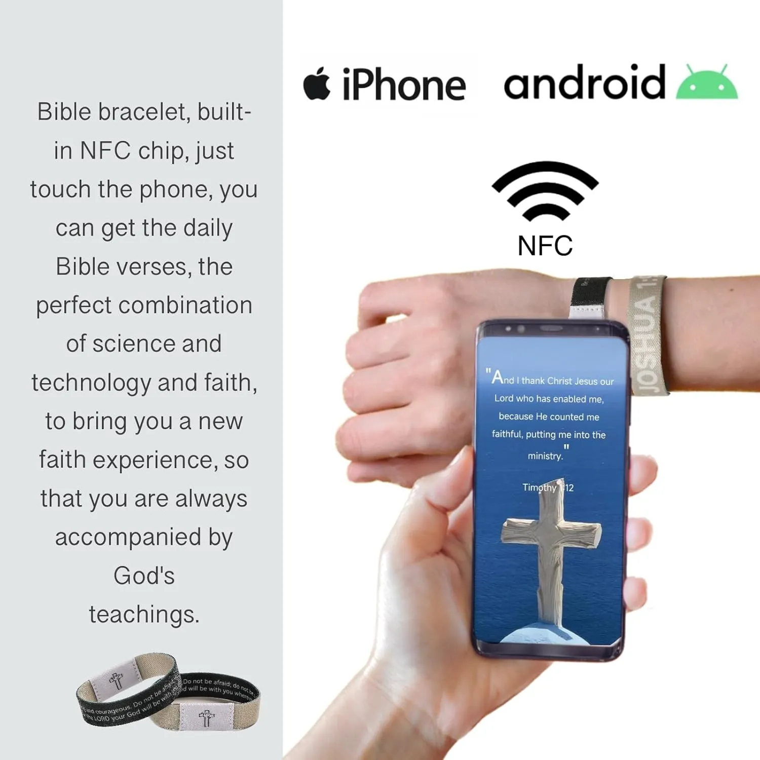 Daily Bible Verse Bracelet Scan for Men Women, Wearable Bible Bracelet Christian Scripture Bracelets Catholic Inspirational Religious Faith Gifts