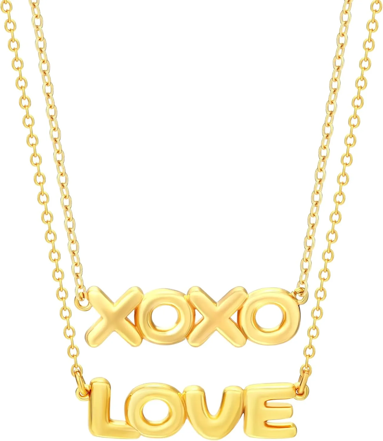Dainty LOVE XOXO Word Bubble Letter Charm Necklace Gold Stack for Women, 18K Gold Plated Stainless Steel Chain Cute Pendant Personalized Necklaces Trendy Jewelry Valenstines Gifts
