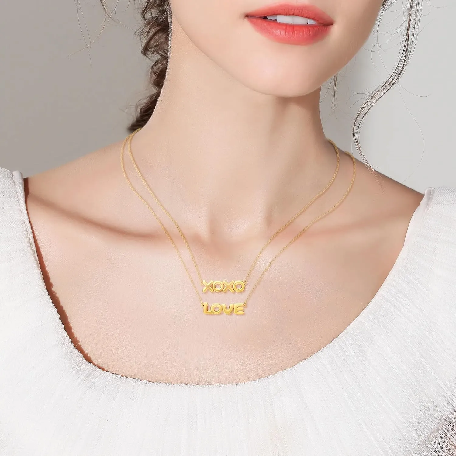 Dainty LOVE XOXO Word Bubble Letter Charm Necklace Gold Stack for Women, 18K Gold Plated Stainless Steel Chain Cute Pendant Personalized Necklaces Trendy Jewelry Valenstines Gifts