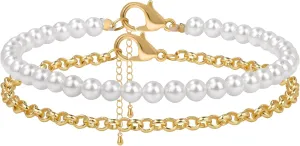 Dainty Pearl Chain Bracelets 14K Gold Bracelet for Women Adjustable Baroque Culture Jewelry Gifts for Mother Wife