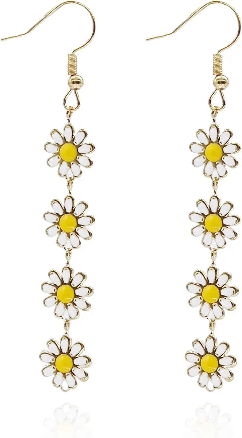 Daisy Flower Stud Earrings.Cute Chrysanthemum Dangle Earring Little Sun Flower Drop Earring for Women Jewelry