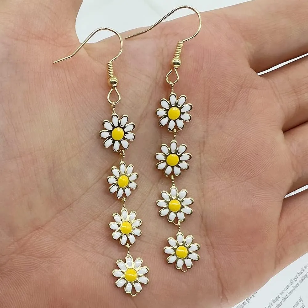 Daisy Flower Stud Earrings.Cute Chrysanthemum Dangle Earring Little Sun Flower Drop Earring for Women Jewelry