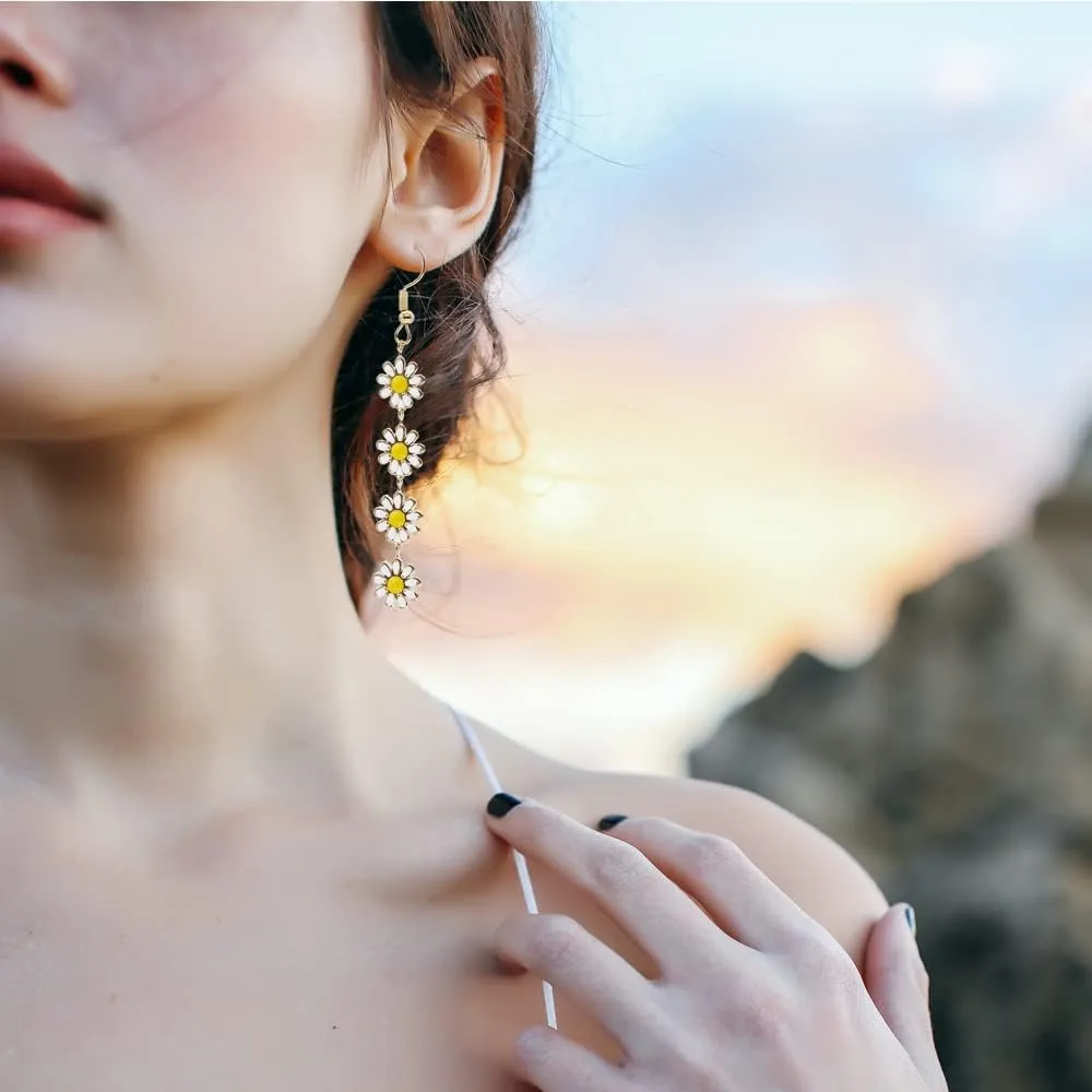 Daisy Flower Stud Earrings.Cute Chrysanthemum Dangle Earring Little Sun Flower Drop Earring for Women Jewelry