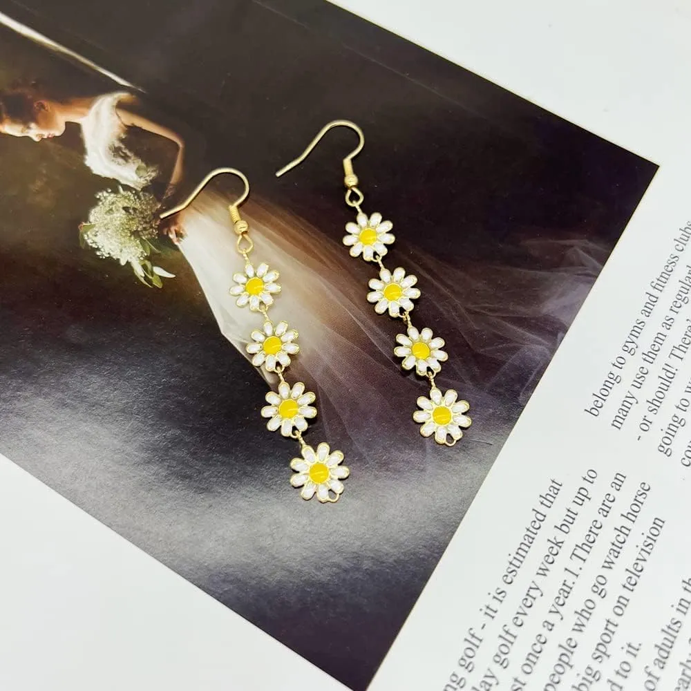 Daisy Flower Stud Earrings.Cute Chrysanthemum Dangle Earring Little Sun Flower Drop Earring for Women Jewelry