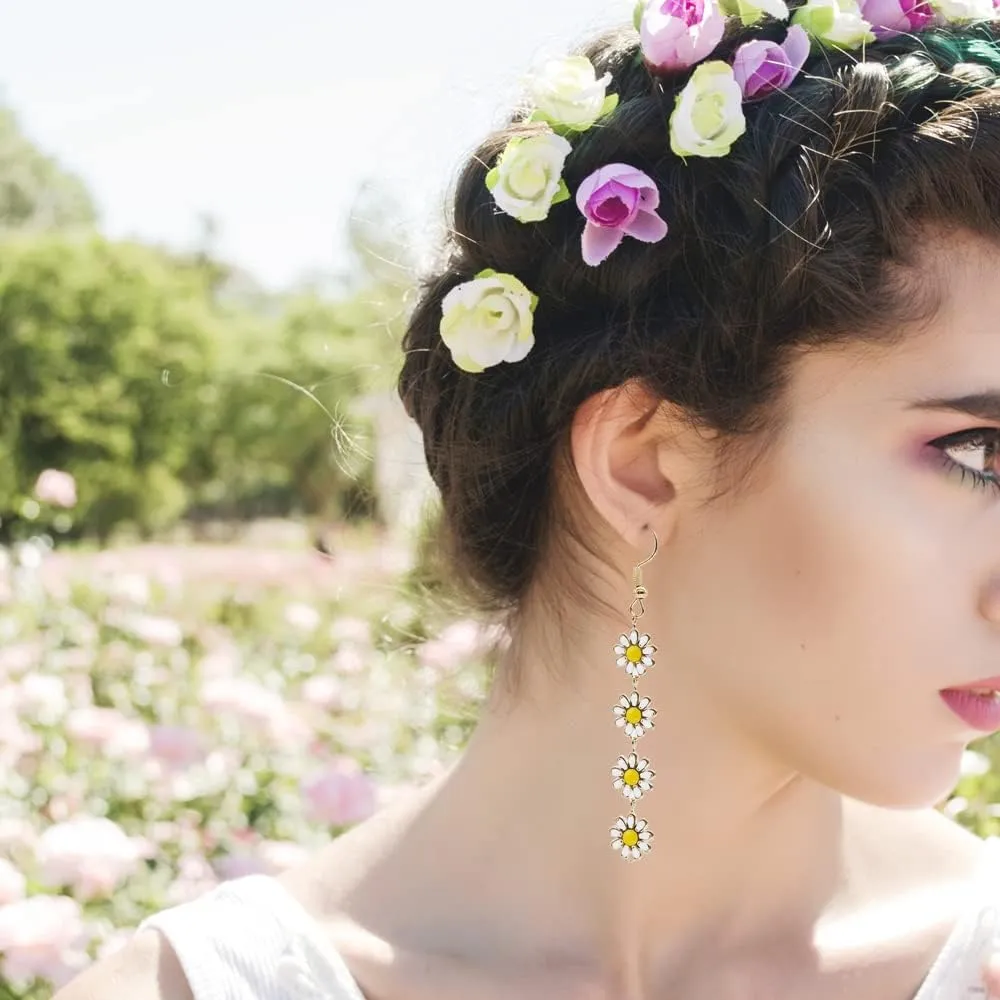 Daisy Flower Stud Earrings.Cute Chrysanthemum Dangle Earring Little Sun Flower Drop Earring for Women Jewelry