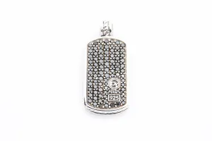 David Yurman Black Diamond Pave Sterling Silver 925 Dog Tag Charm Pendant