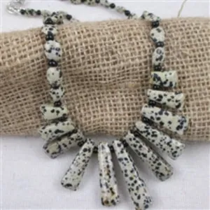 Designer Black & Tan Gemstone Poppy Seed Jasper Bib Necklace