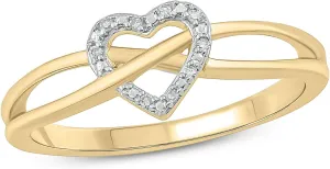 Diamond Heart Rings for Women in 925 Sterling Silver | Yellow & Rose Gold Vermeil Plated Silver | Infinity Heart Jewelry | Criss-cross Ring | Women's Fashion Jewelry | Gold accessories for Her
