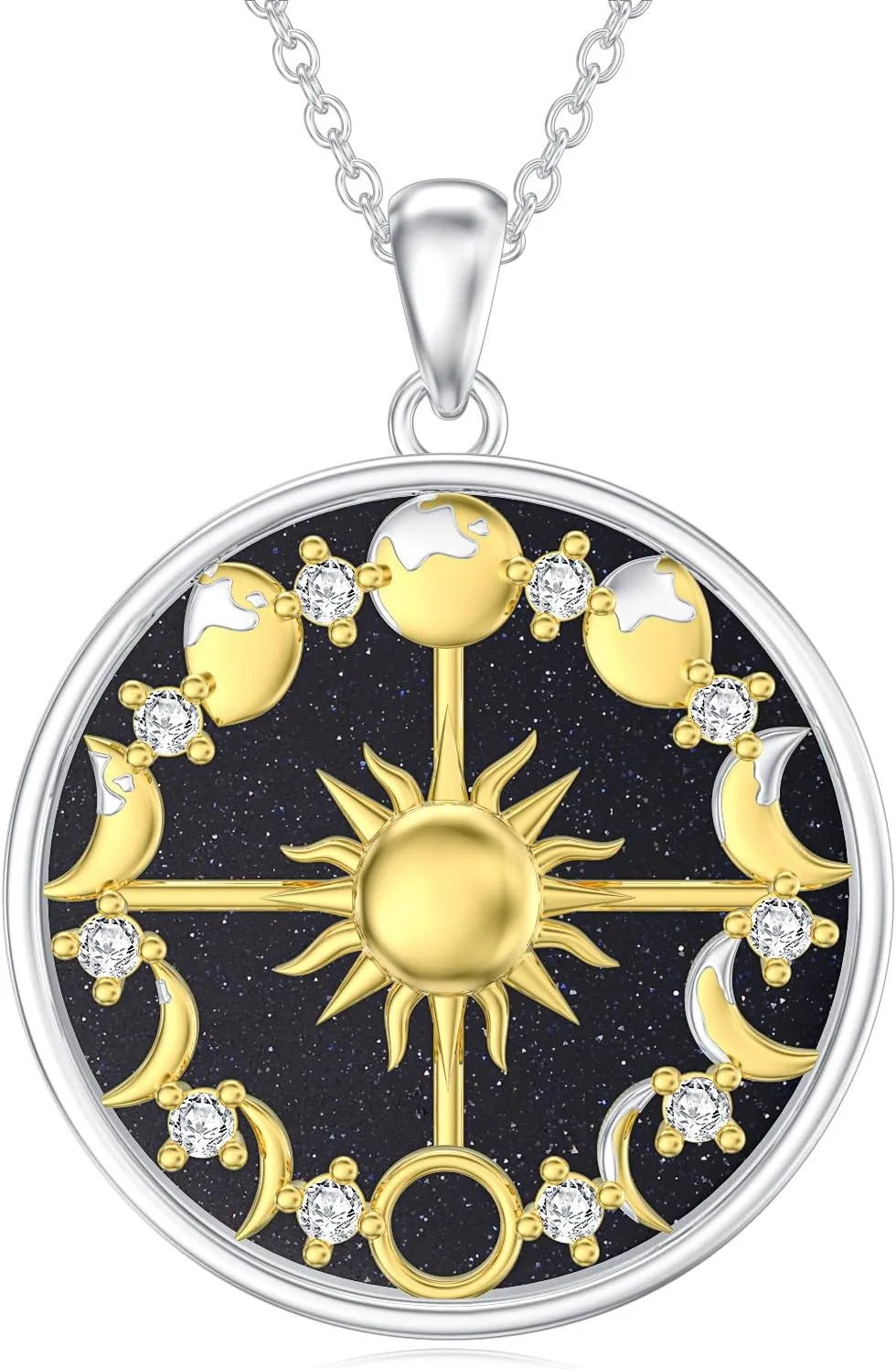 Diamond Moon Phase Necklace for Women 925 Sterling Silver Sun Moon Phase Pendant Necklaces with Lab Grown Diamonds Jewelry Gifts for Mom Wife Girlfriend Daughter Sister Friend