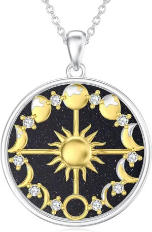 Diamond Moon Phase Necklace for Women 925 Sterling Silver Sun Moon Phase Pendant Necklaces with Lab Grown Diamonds Jewelry Gifts for Mom Wife Girlfriend Daughter Sister Friend