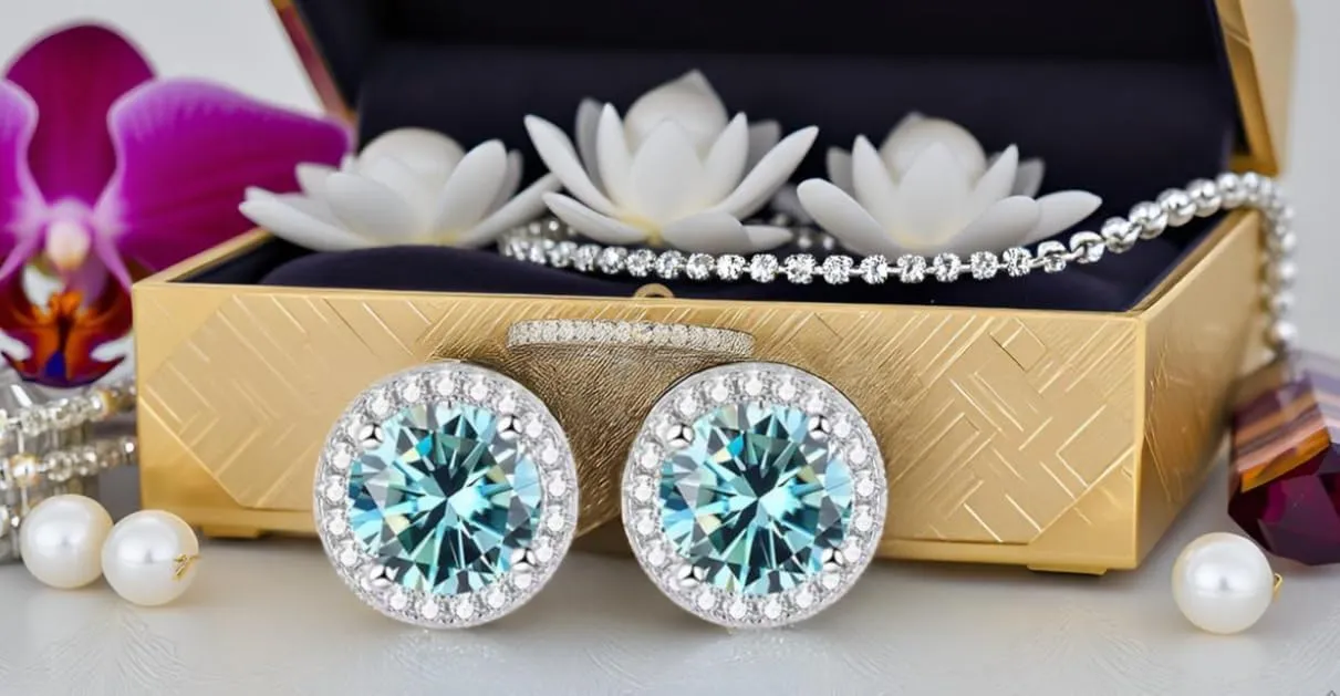 Diamond Simulant 2CT total Moissanite Stud Halo Earrings VVS1-D Color 18k White Gold Plated 925 Sterling Silver| Stunning Gift Design for Women/Men