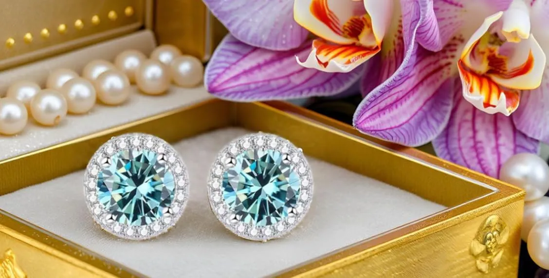 Diamond Simulant 2CT total Moissanite Stud Halo Earrings VVS1-D Color 18k White Gold Plated 925 Sterling Silver| Stunning Gift Design for Women/Men