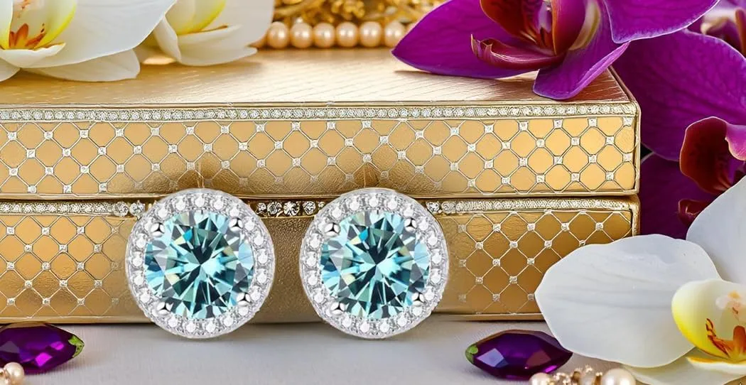 Diamond Simulant 2CT total Moissanite Stud Halo Earrings VVS1-D Color 18k White Gold Plated 925 Sterling Silver| Stunning Gift Design for Women/Men