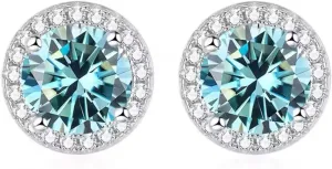 Diamond Simulant 2CT total Moissanite Stud Halo Earrings VVS1-D Color 18k White Gold Plated 925 Sterling Silver| Stunning Gift Design for Women/Men