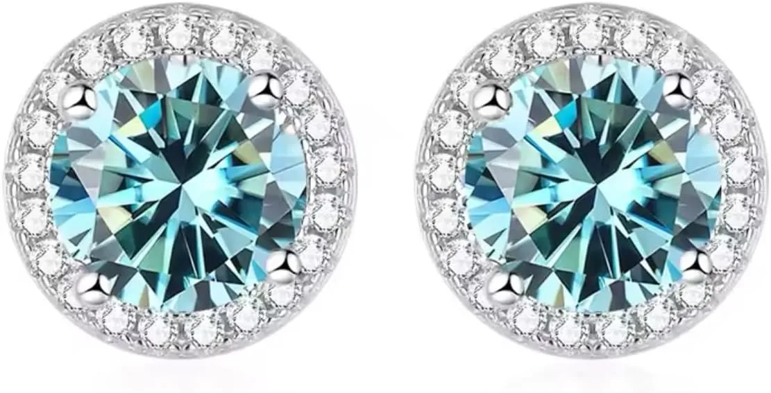 Diamond Simulant 2CT total Moissanite Stud Halo Earrings VVS1-D Color 18k White Gold Plated 925 Sterling Silver| Stunning Gift Design for Women/Men