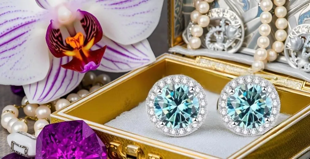 Diamond Simulant 2CT total Moissanite Stud Halo Earrings VVS1-D Color 18k White Gold Plated 925 Sterling Silver| Stunning Gift Design for Women/Men