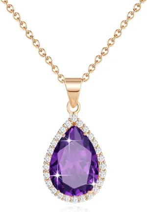 Diamond Teardrop Pendant Necklaces for Women Crystals Birthstone Costume Jewelry Gifts for WomenGold Plated 17.92   1.97 inch Chain