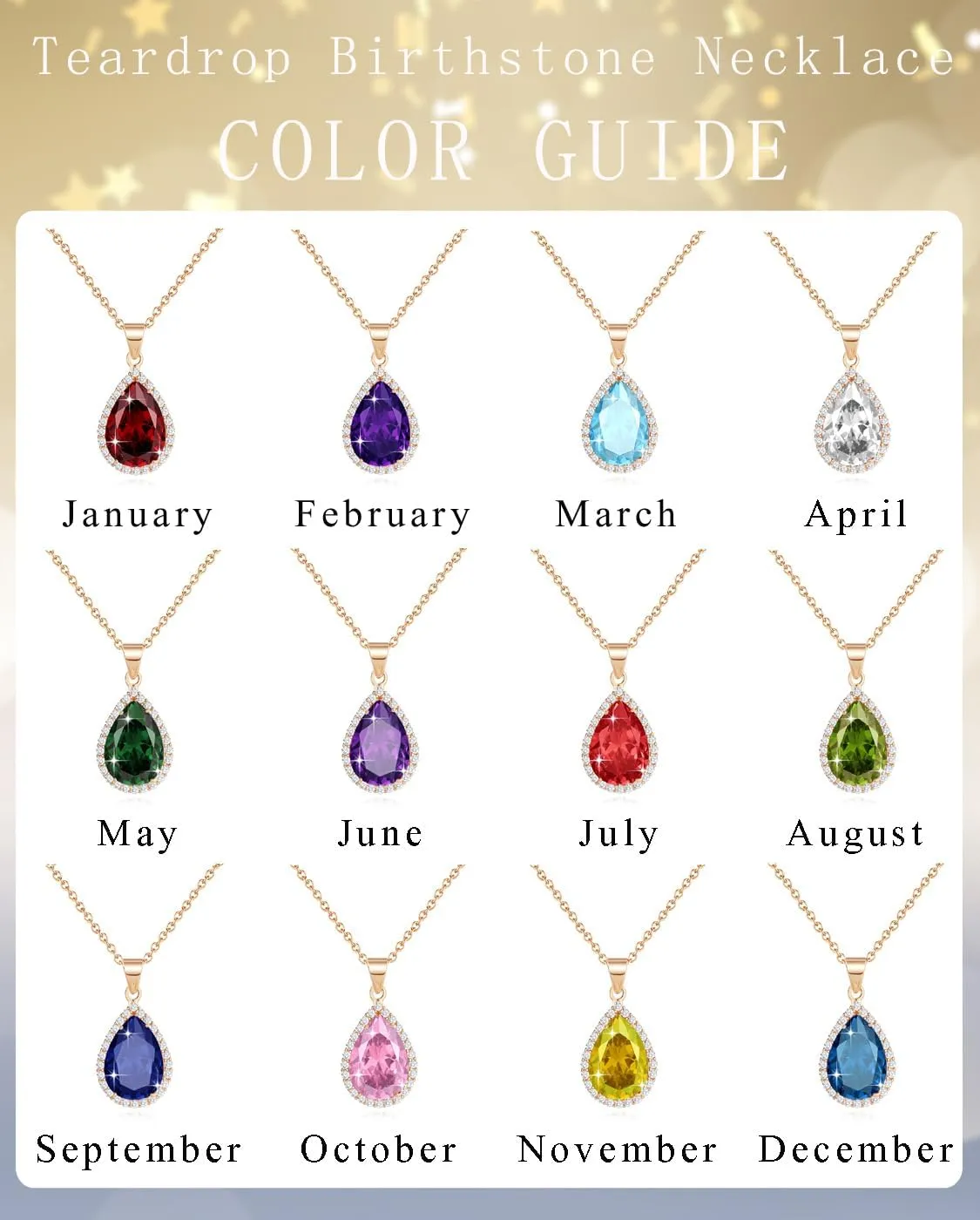 Diamond Teardrop Pendant Necklaces for Women Crystals Birthstone Costume Jewelry Gifts for WomenGold Plated 17.92   1.97 inch Chain
