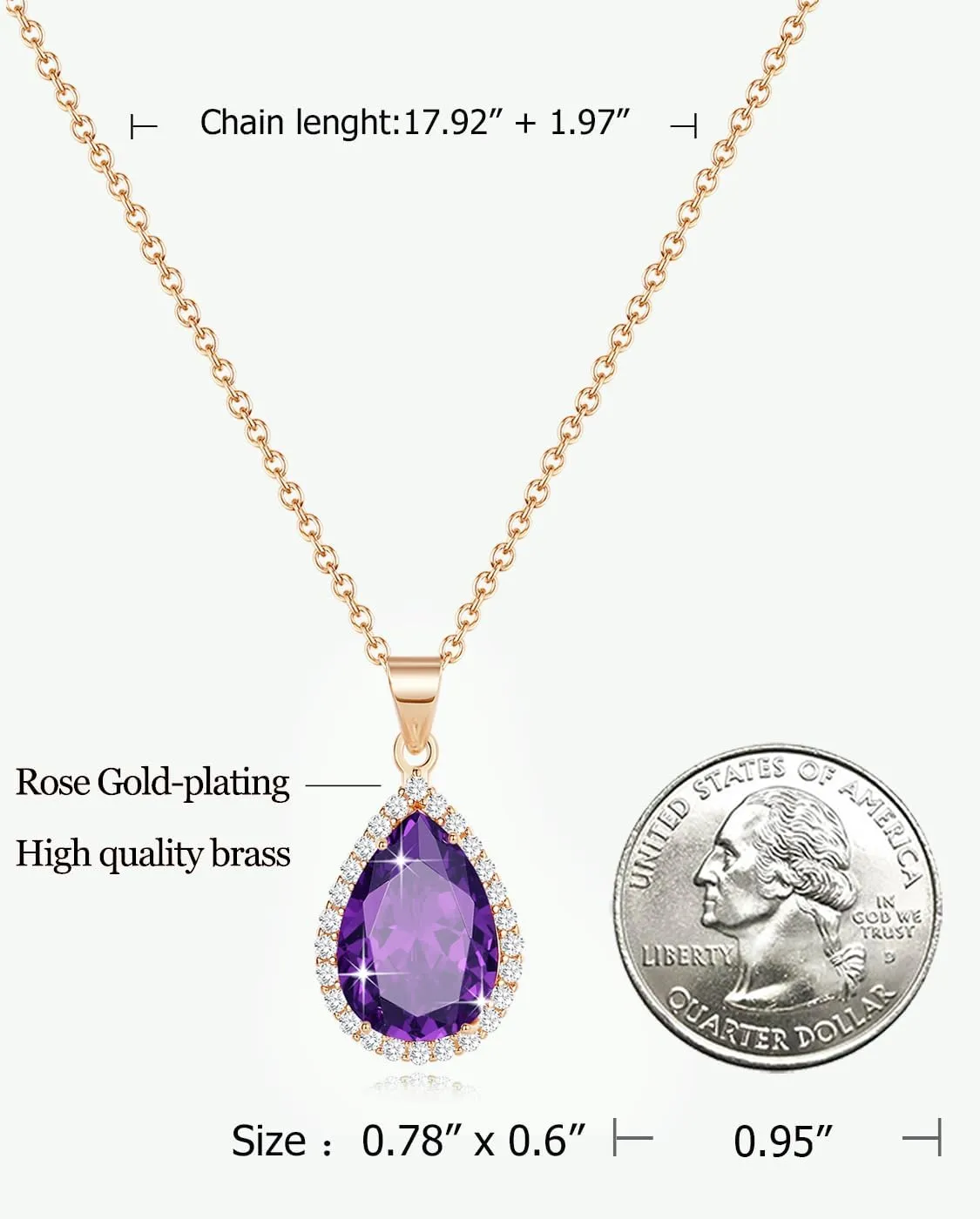 Diamond Teardrop Pendant Necklaces for Women Crystals Birthstone Costume Jewelry Gifts for WomenGold Plated 17.92   1.97 inch Chain