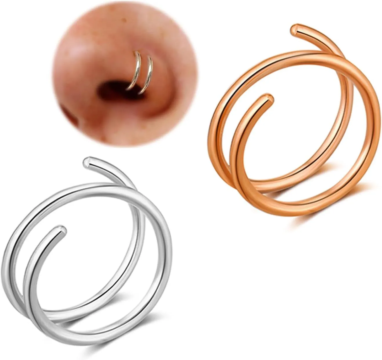 Double Nose Ring for Single Piercing, Twist Nose Ring Hoop For Women, Nostril Piercing Jewelry