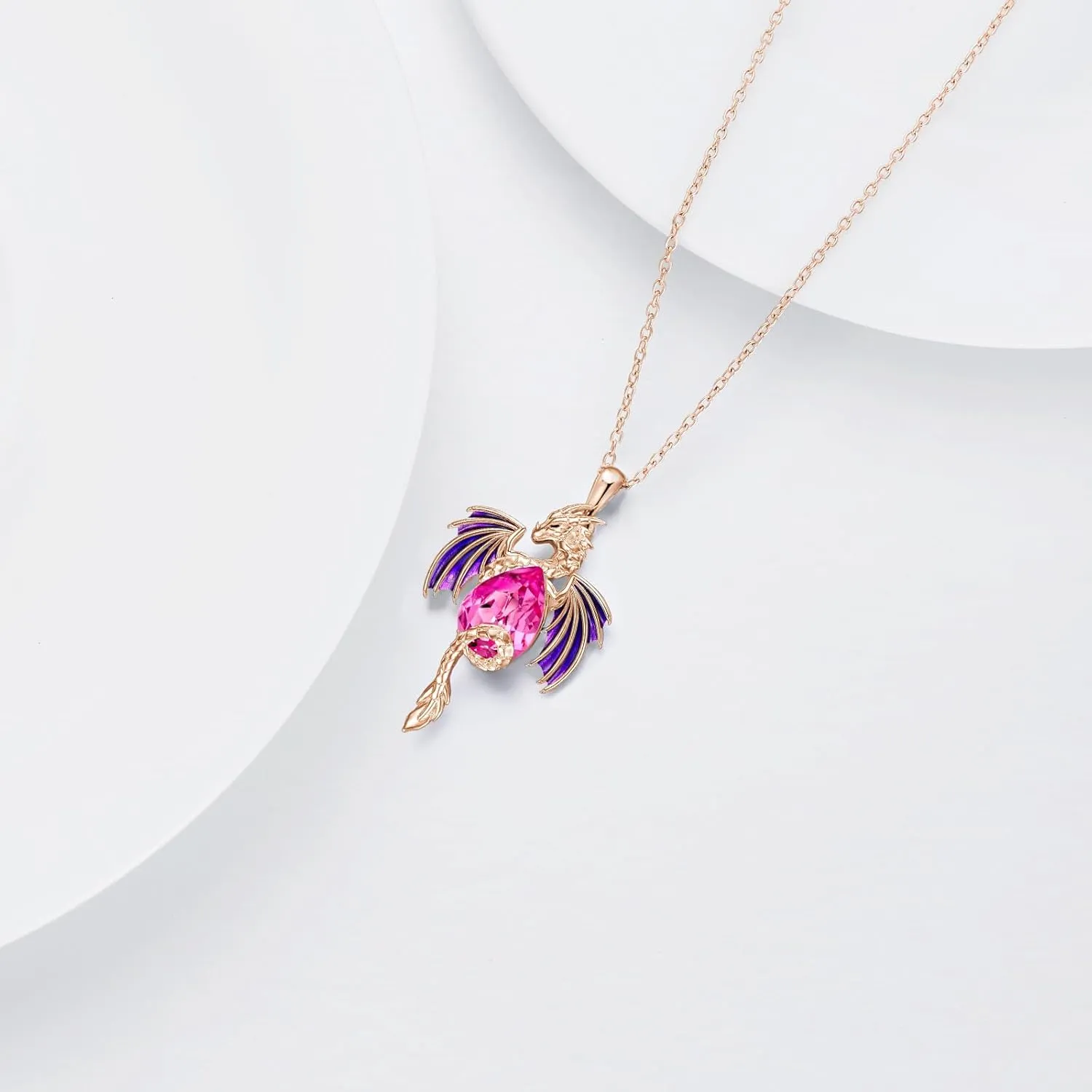 Dragon Necklace for Men Sterling Silver Birthstone Wyvern Necklace Embllished with Teardrop Shaped Crystal Jewelry for Women